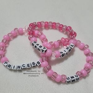 Handmade bracelets "baby girl" and "princess" and "uwu" 💟 egirl beaded kandi